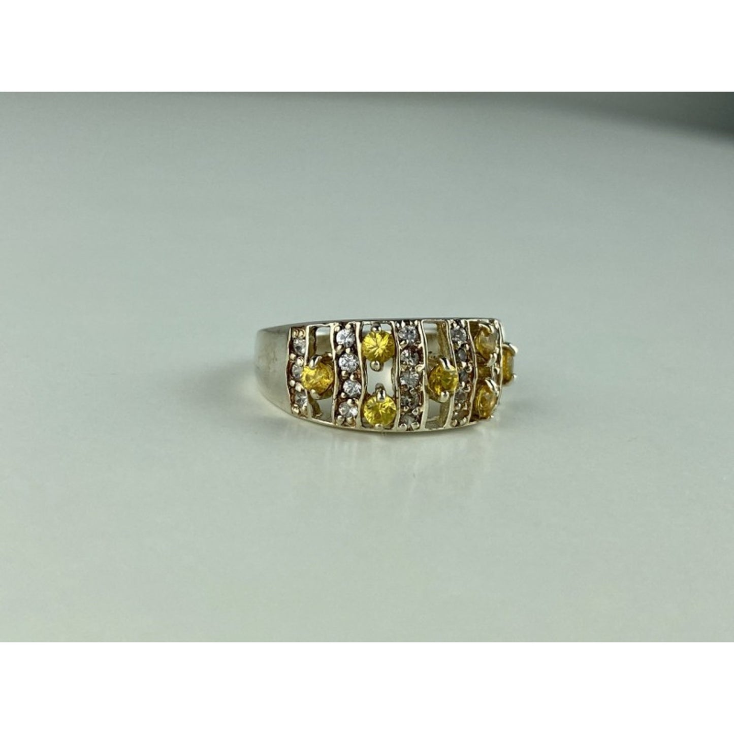 925 STERLING SILVER CITRINE & QUARTZ RING SIZE 8.5
