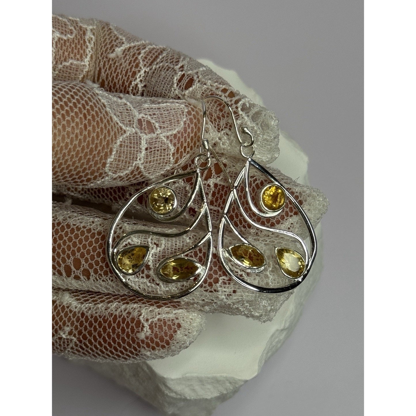 925 STERLING SILVER CITRINE EARRINGS LENGTH 1.8 INCH
