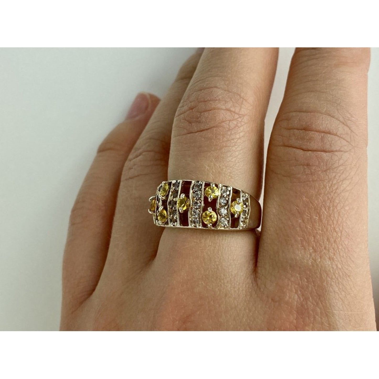925 STERLING SILVER CITRINE & QUARTZ RING SIZE 8.5