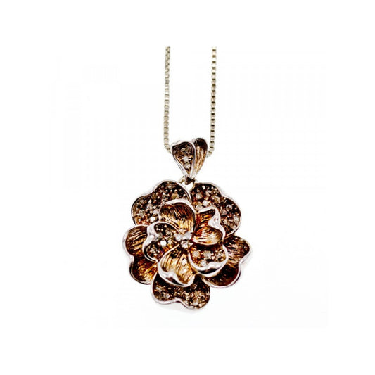 925 Sterling Silver Sapphires "Flower" Chain with Pendant Italy