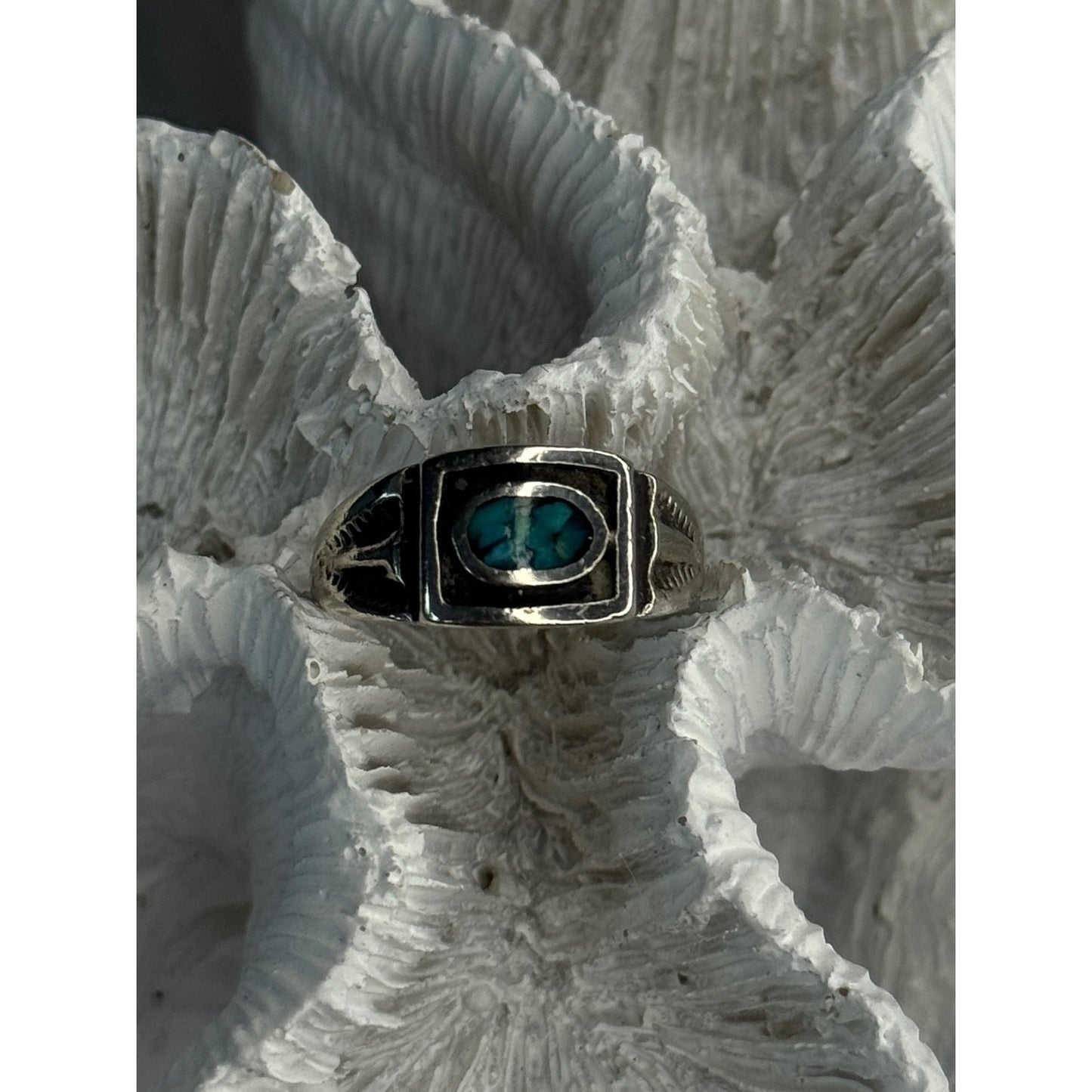 VINTAGE 925 STERLING SILVER TURQUOISE RING SIZE 6.5