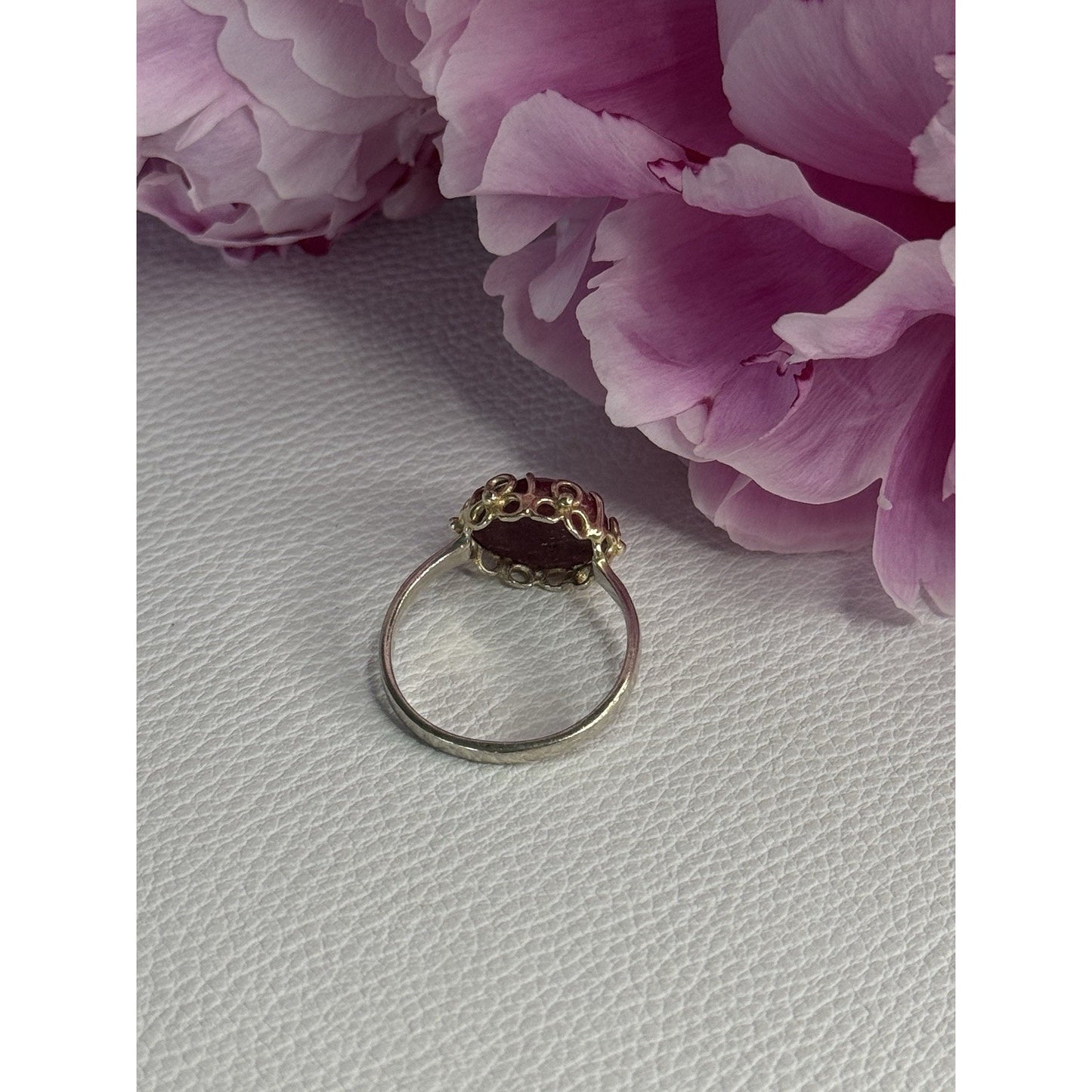 925 STERLING SILVER GOLD PLATED PART RUBY RING SIZE 8