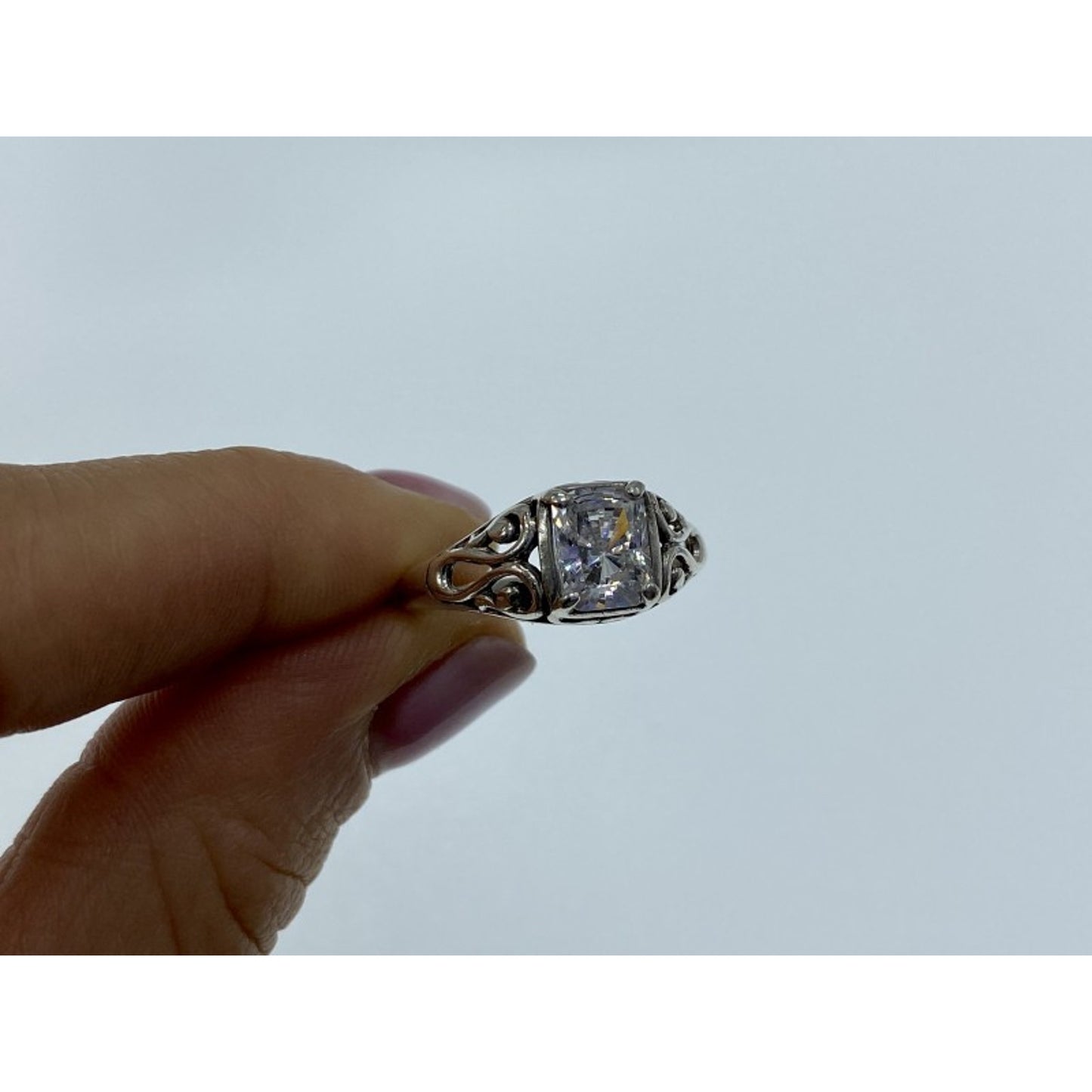 925 STERLING SILVER WHITE CZ OPENWORK RING SIZE 9.5