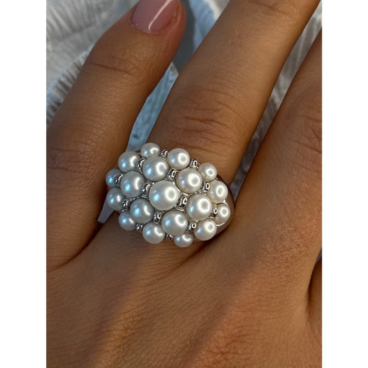 Elegant 925 Sterling Silver Pearl Ring Size 7