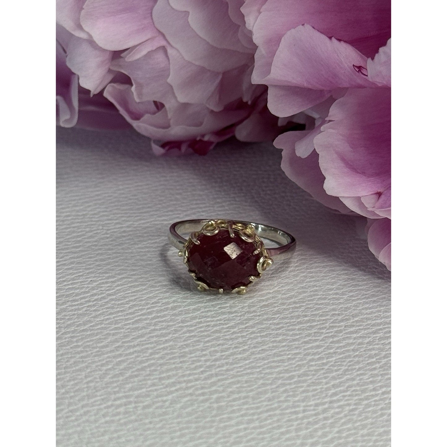 925 STERLING SILVER GOLD PLATED PART RUBY RING SIZE 8