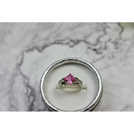 925 STERLING SILVER PINK & WHITE CZ RING SIZE 6