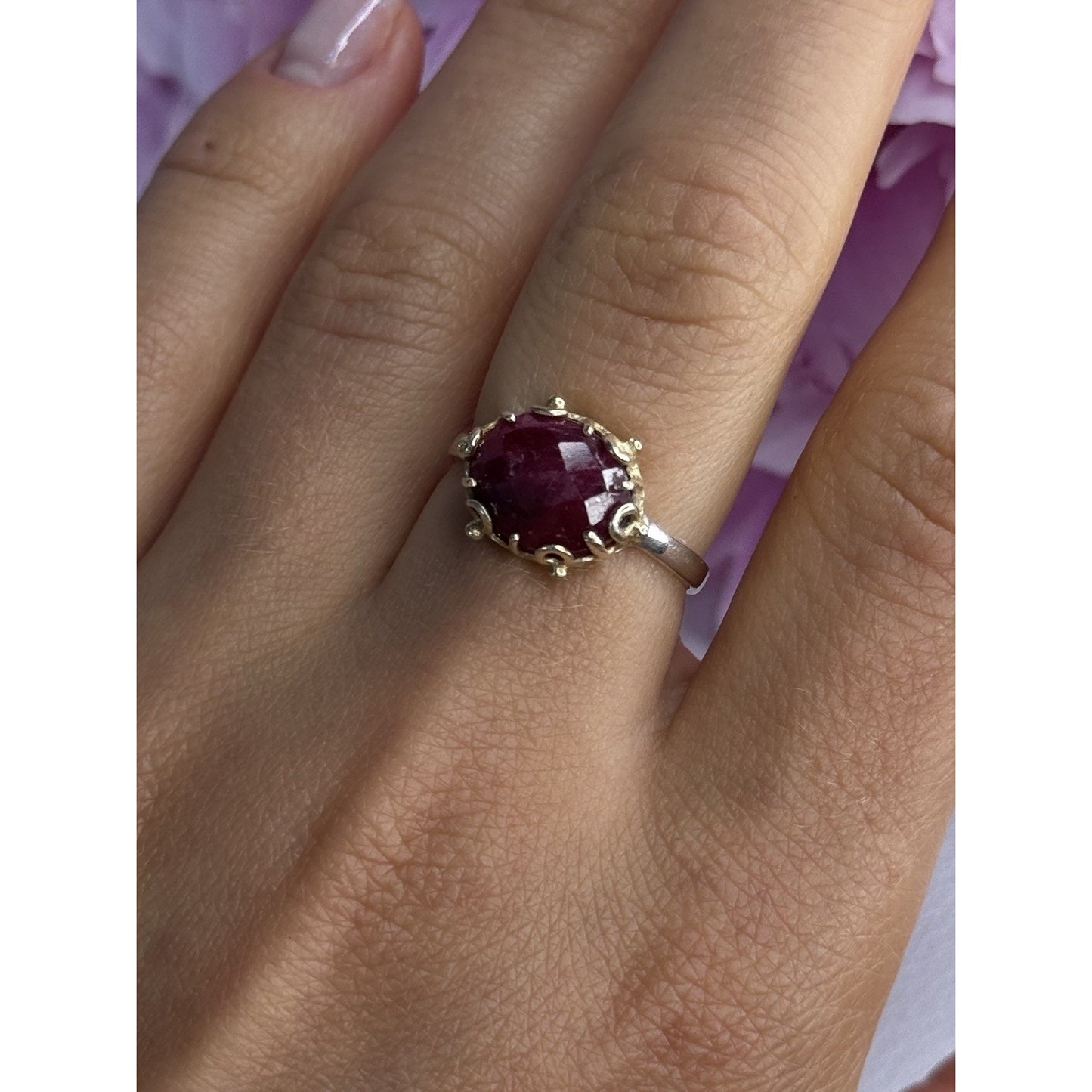 925 STERLING SILVER GOLD PLATED PART RUBY RING SIZE 8