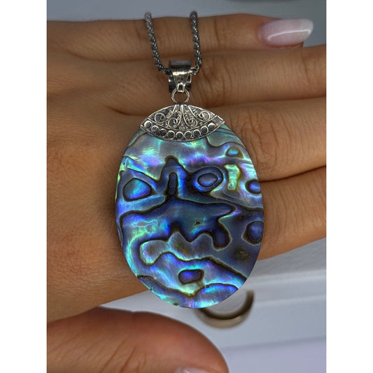 Vintage 925 Sterling Silver Abalone Necklace Length 20 inch