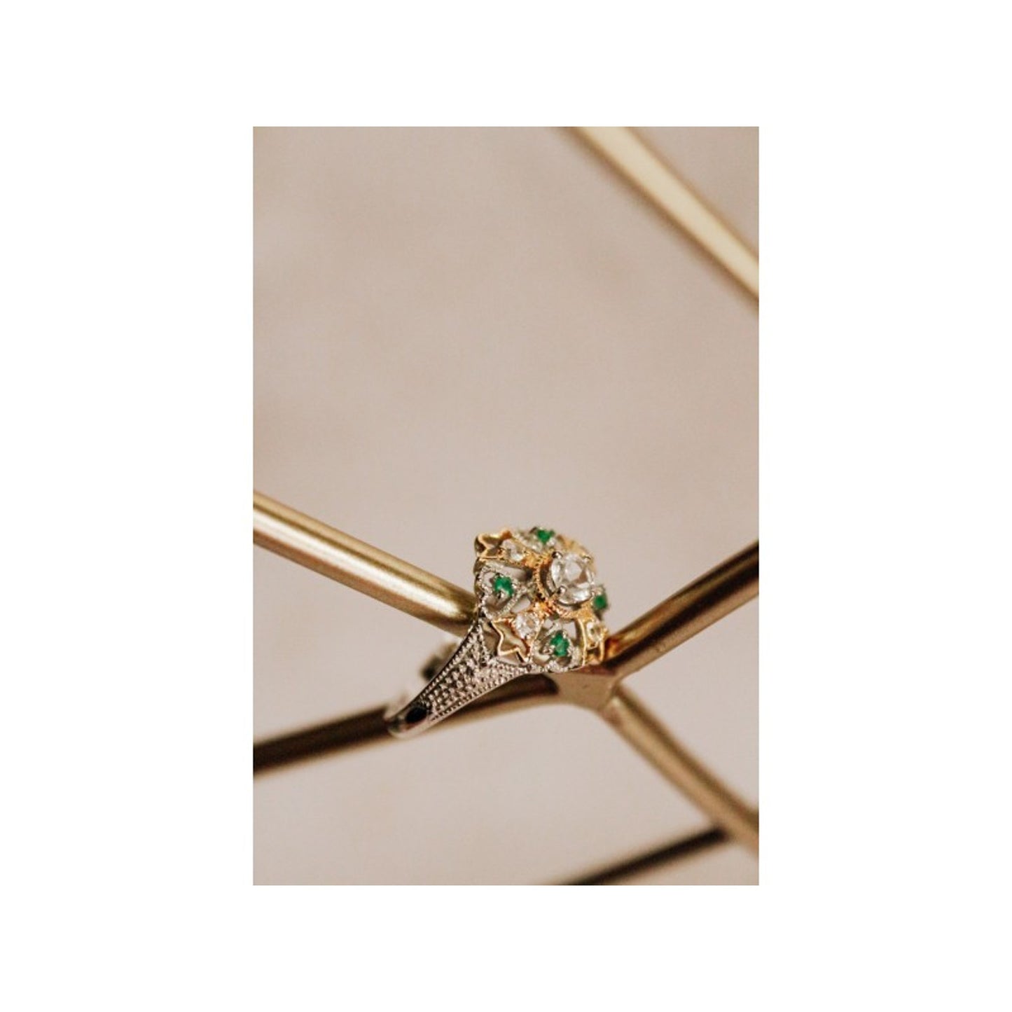 925 STERLING SILVER GOLD PLATED EMERALD & GOSHENITE RING SIZE 6.5