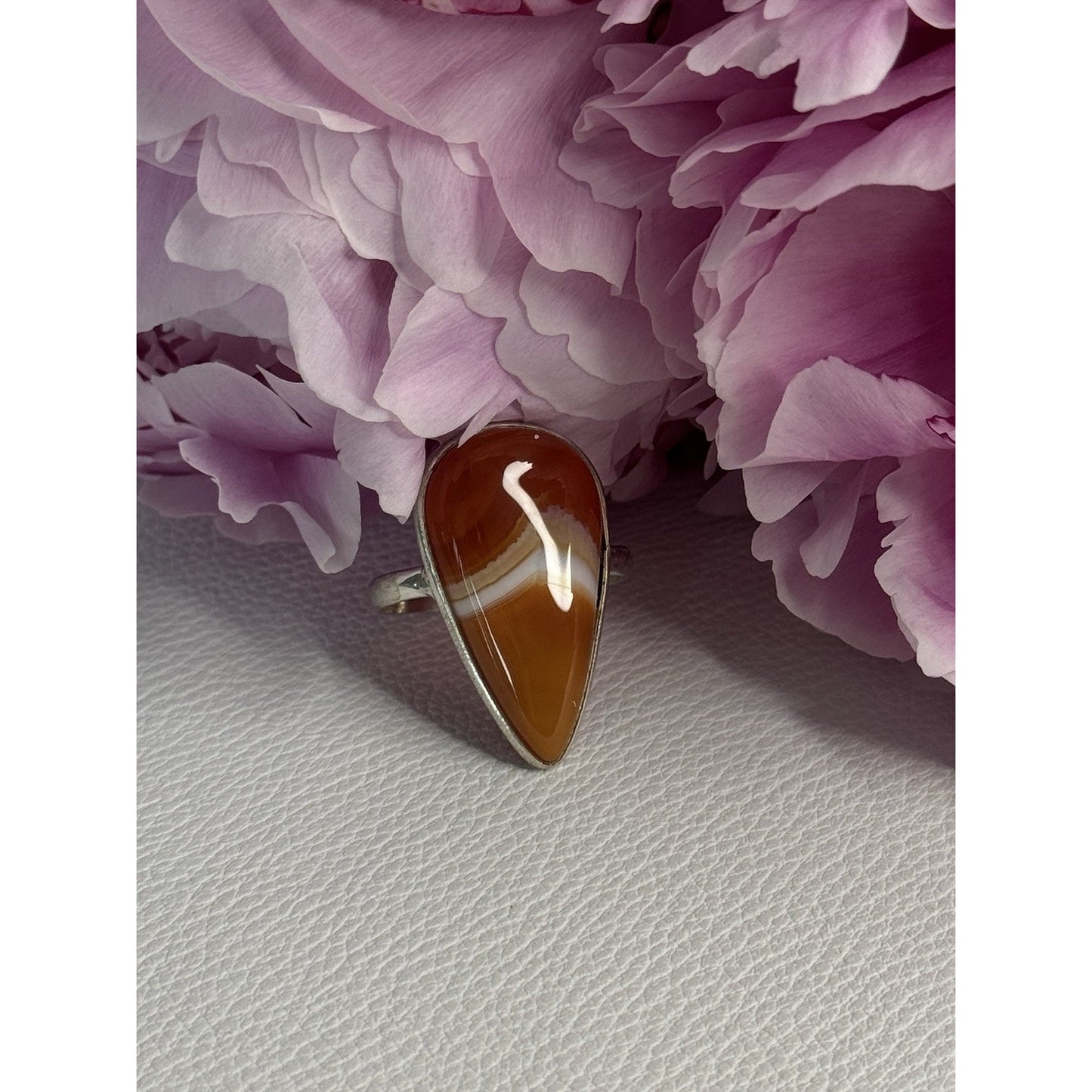 925 STERLING SILVER AGATE RING SIZE 7.5
