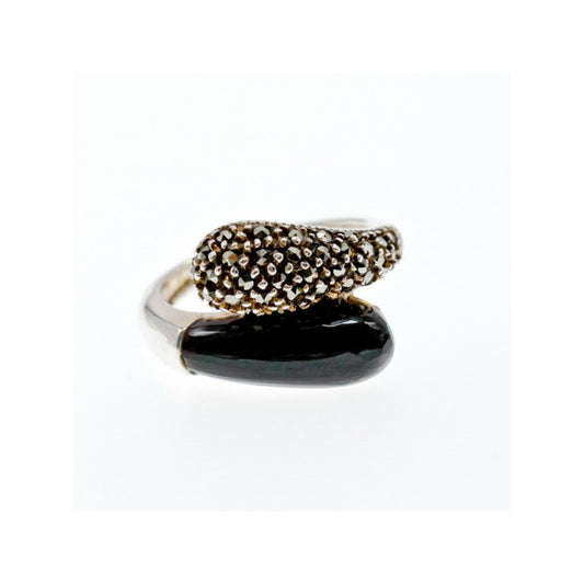 925 STERLING SILVER BLACK ONYX & MARCASITES RING SIZE 9