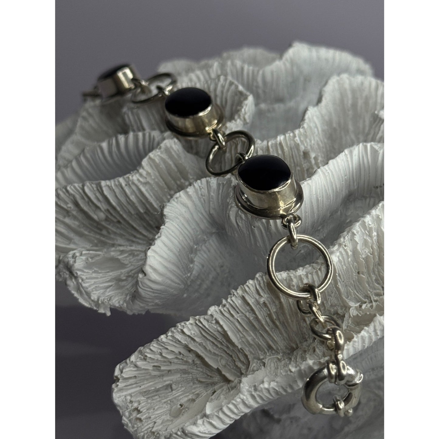 VINTAGE 925 STERLING SILVER ONYX BRACELET LENGTH 7