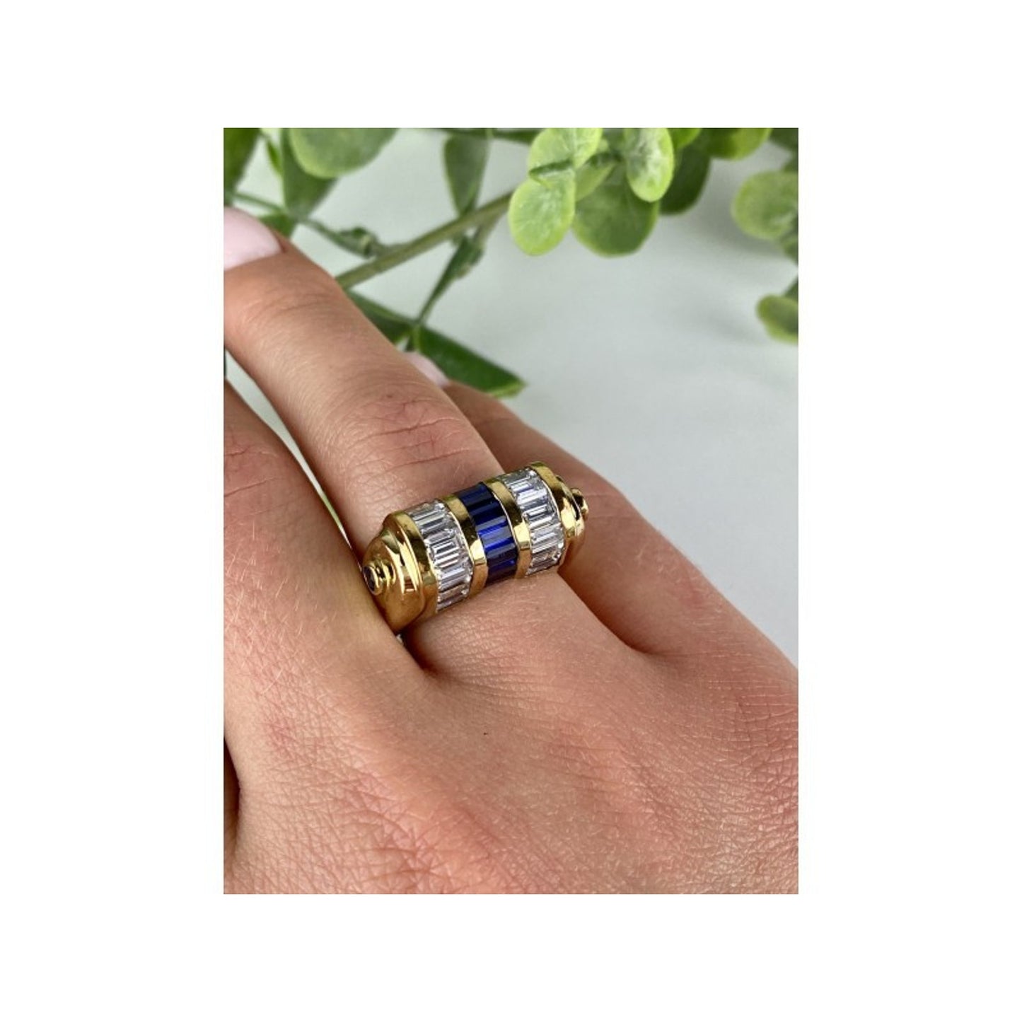 925 STERLING SILVER GOLD PLATED SAPPHIRES & CZ RING SIZE 7