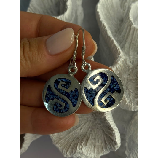 VINTAGE 925 STERLING SILVER TURQUOISE EARRINGS LENGTH 1.70 INCH
