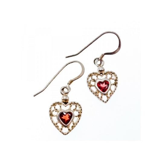 925 Sterling Silver Garnet "Hearts" Earrings