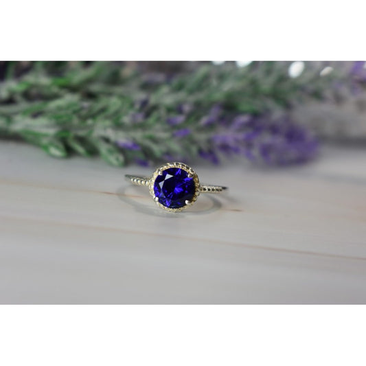 925 STERLING SILVER SAPPHIRE CLASSIC RING SIZE 8