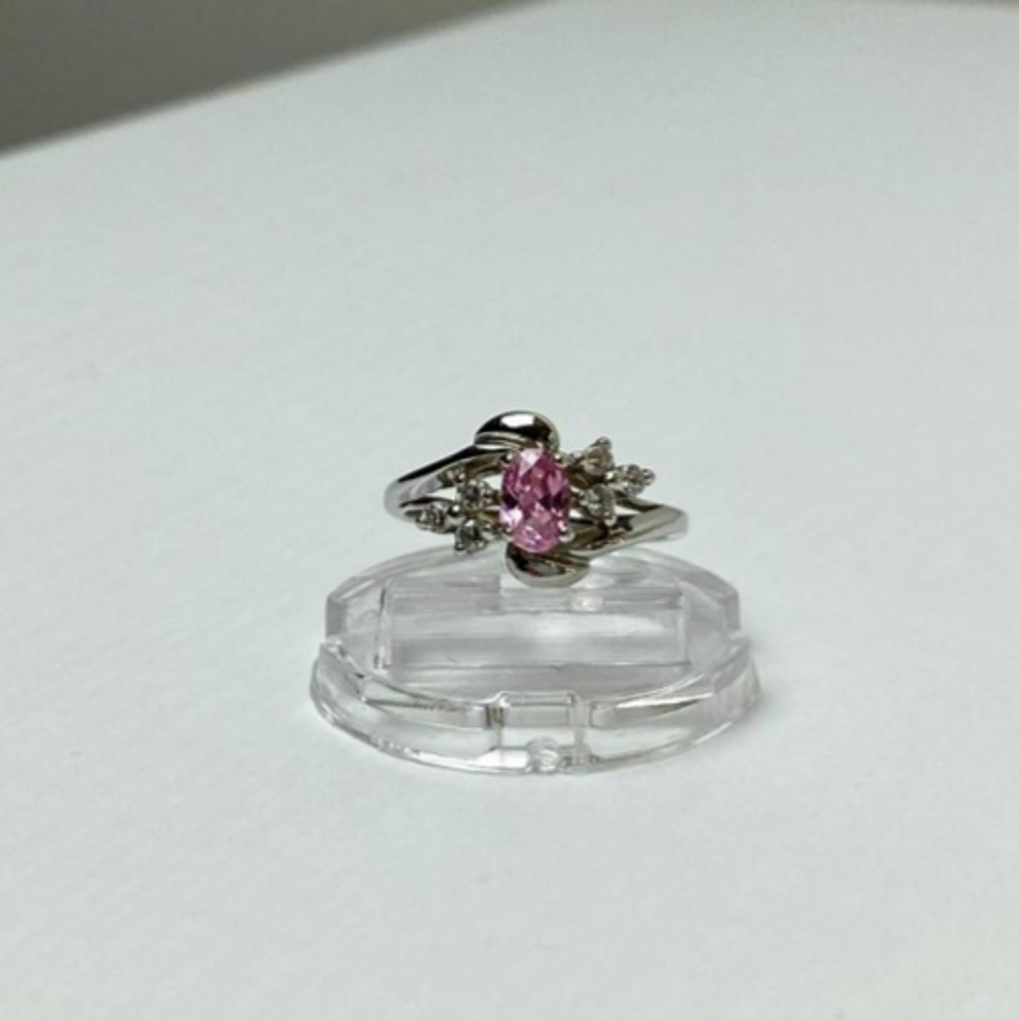 925 STERLING SILVER MORGANITE & CZ RING SIZE 6.5