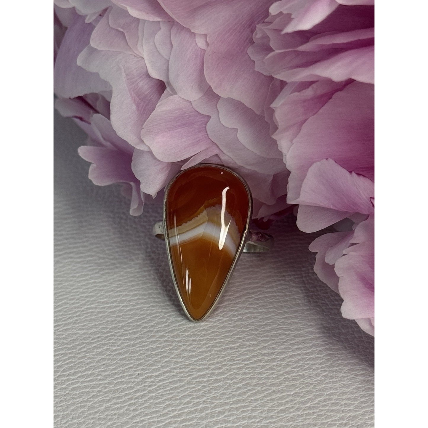 925 STERLING SILVER AGATE RING SIZE 7.5