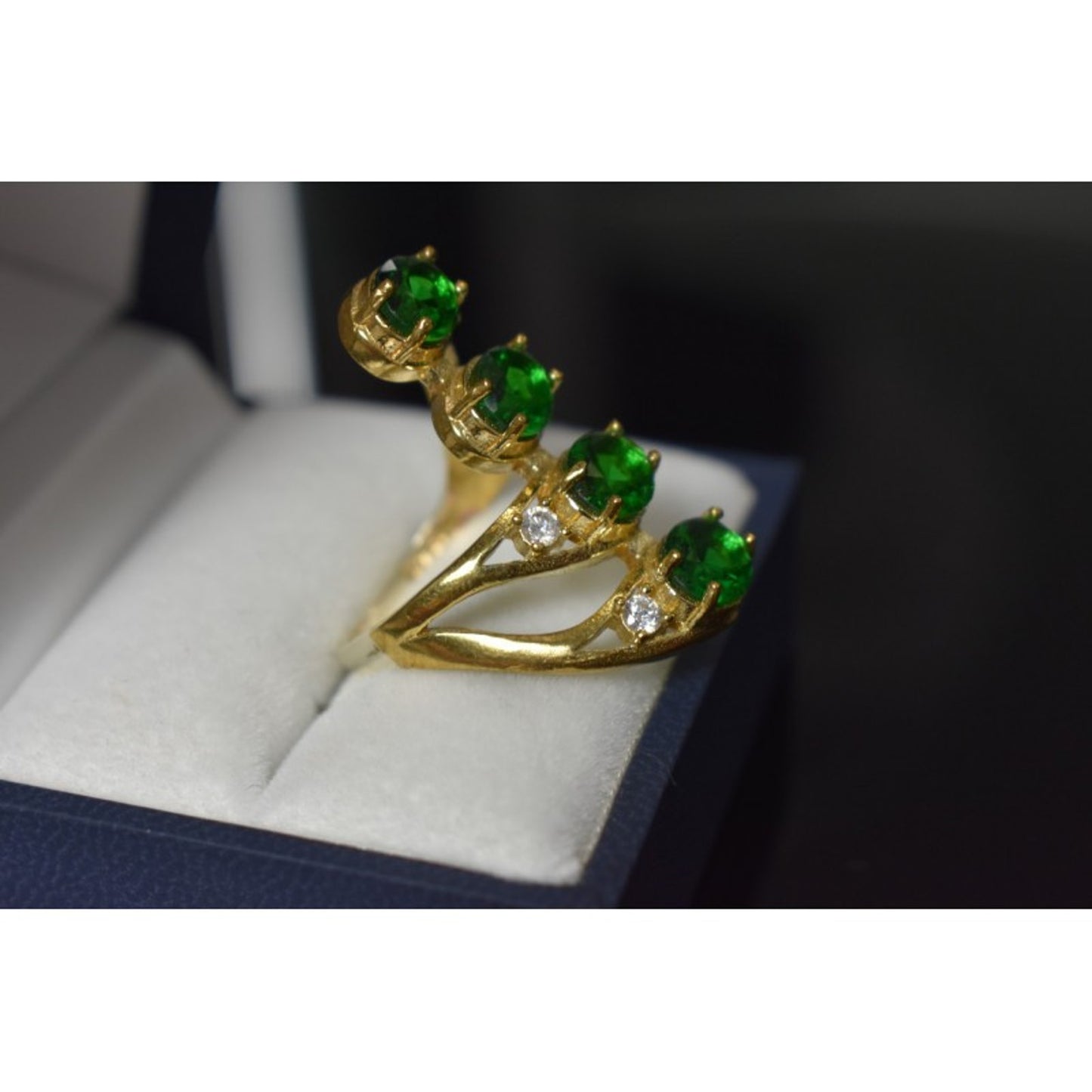 925 STERLING SILVER GOLD PLATED ALPANITE & CZ RING SIZE 7