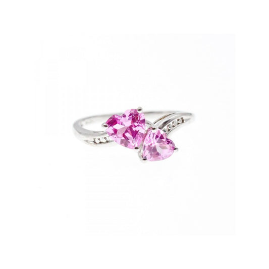 925 STERLING SILVER PINK TOPAZ "HEARTS" RING SIZE 7