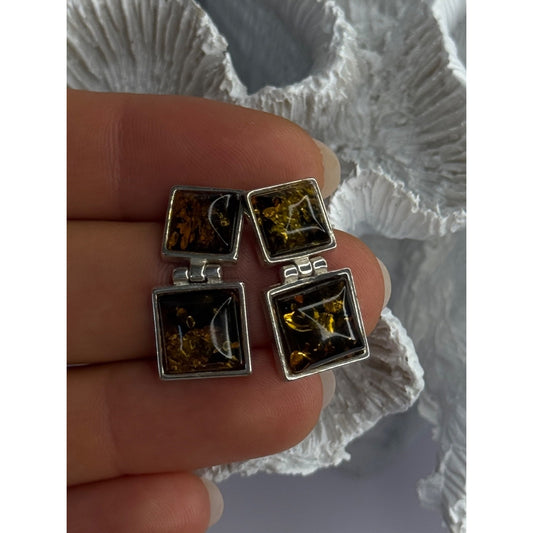 925 STERLING SILVER AMBER EARRINGS LENGTH 0.90 INCH