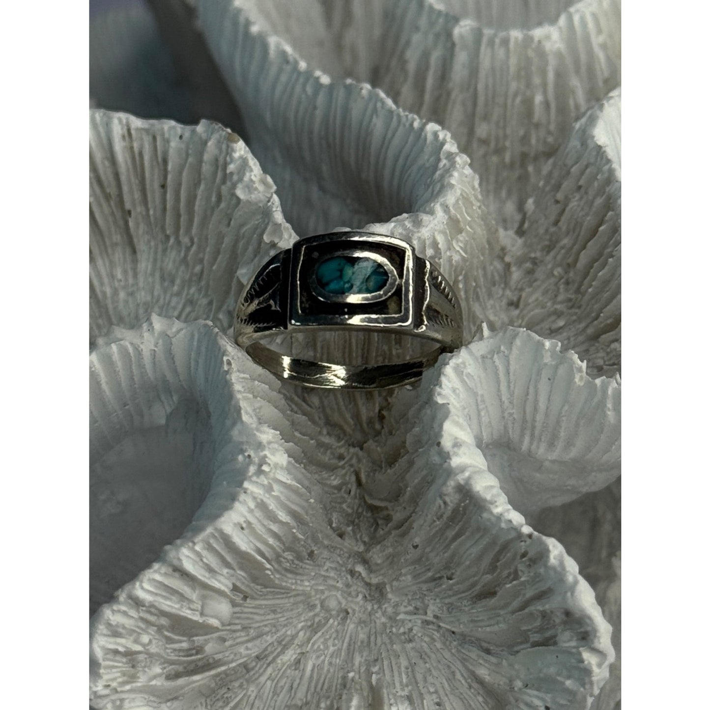 VINTAGE 925 STERLING SILVER TURQUOISE RING SIZE 6.5