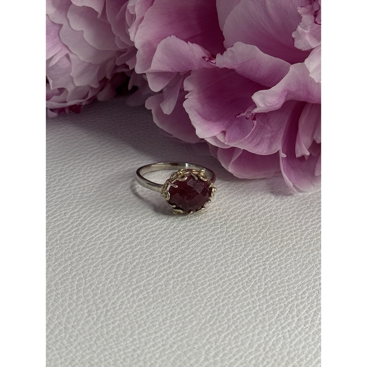 925 STERLING SILVER GOLD PLATED PART RUBY RING SIZE 8