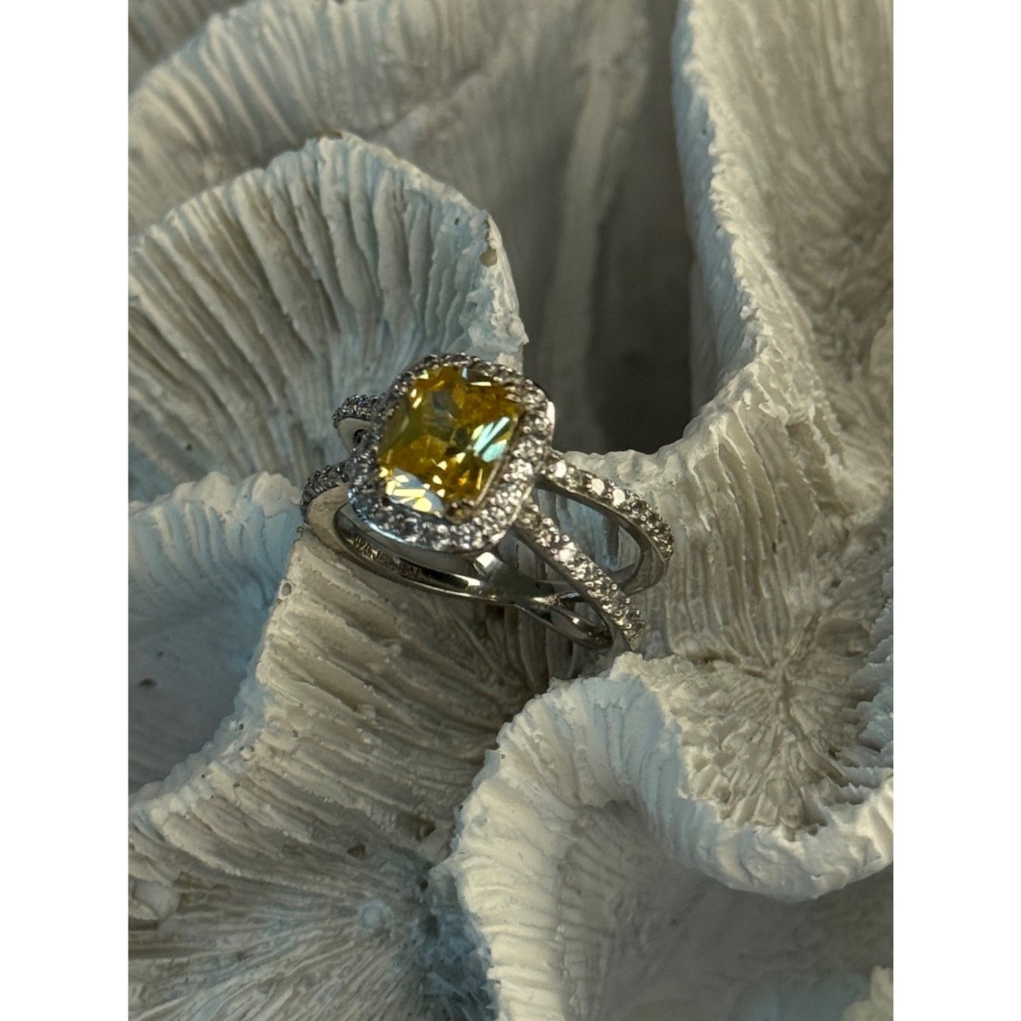 925 Sterling Silver Citrine & Beryl Ring Size 8