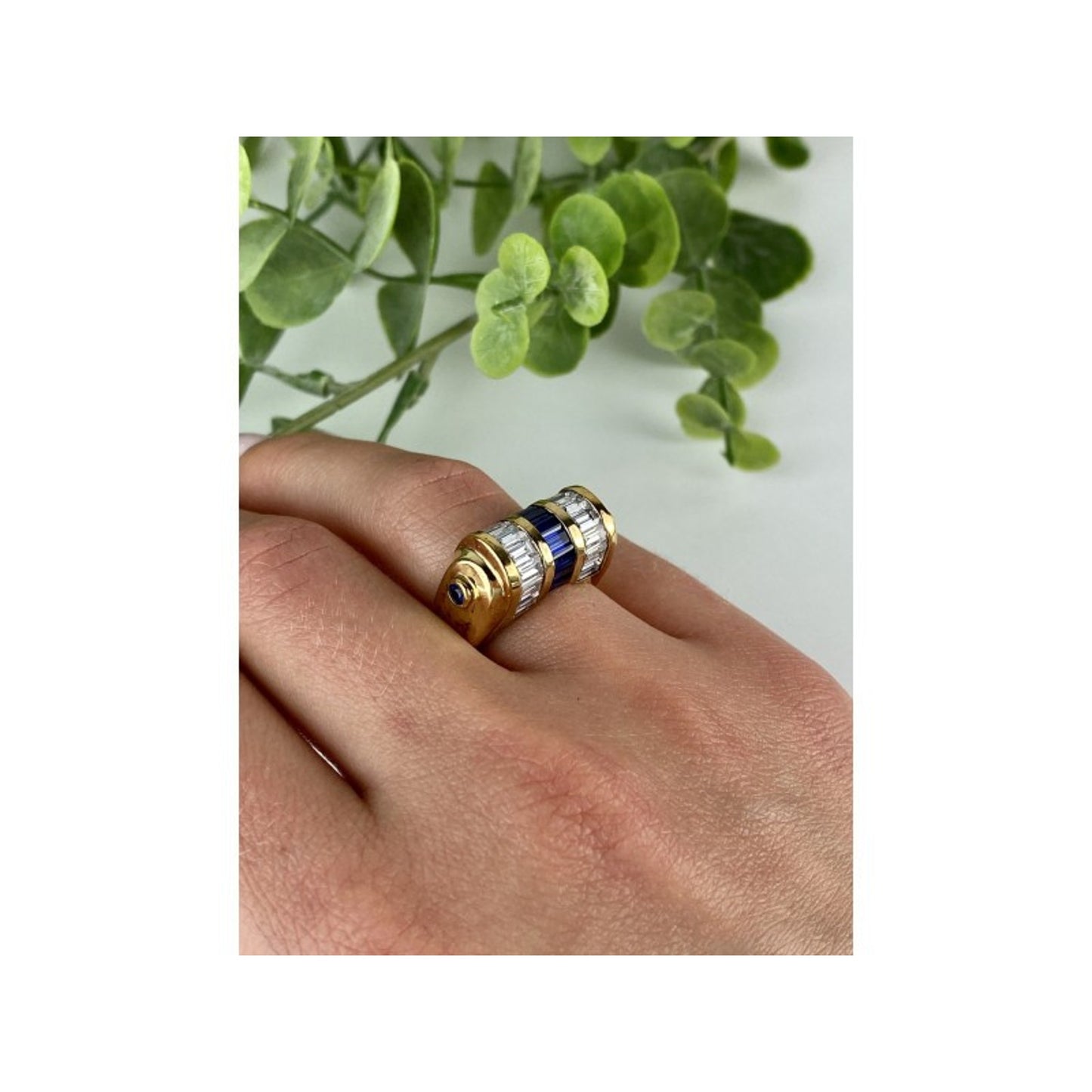 925 STERLING SILVER GOLD PLATED SAPPHIRES & CZ RING SIZE 7