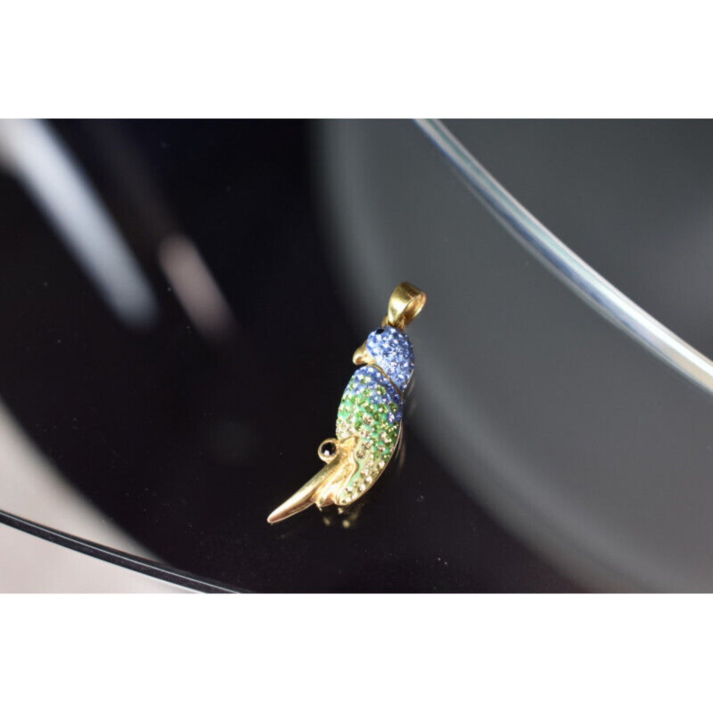 925 STERLING SILVER GOLD PLATED CZ & ENAMEL "PARROT" PENDANT