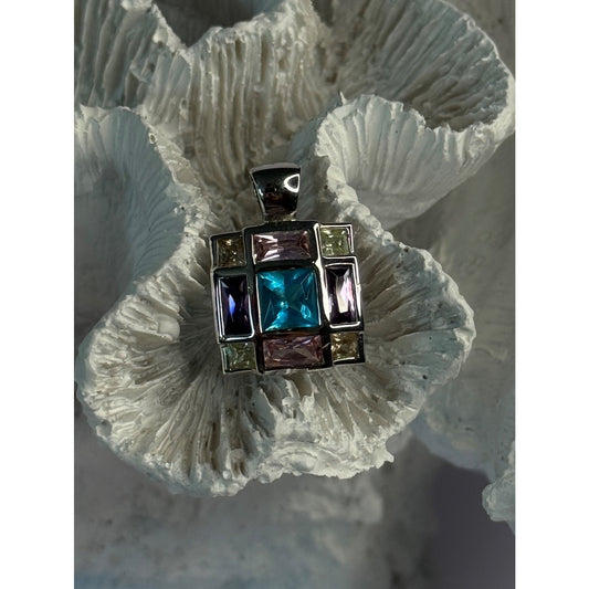 FAS 925 STERLING SILVER MULTI COLOR TOURMALINE PENDANT LENGTH 0.90 INCH