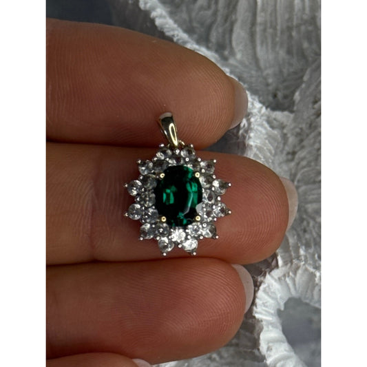 925 STERLING SILVER GOLD PLATED EMERALD & BERYL PENDANT LENGTH 0.80 INCH