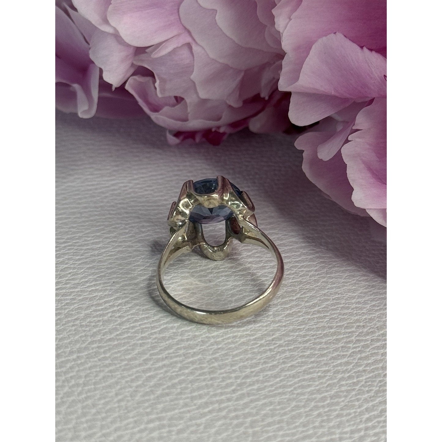 925 STERLING SILVER AQUAMARINE FLOWER RING SIZE 6
