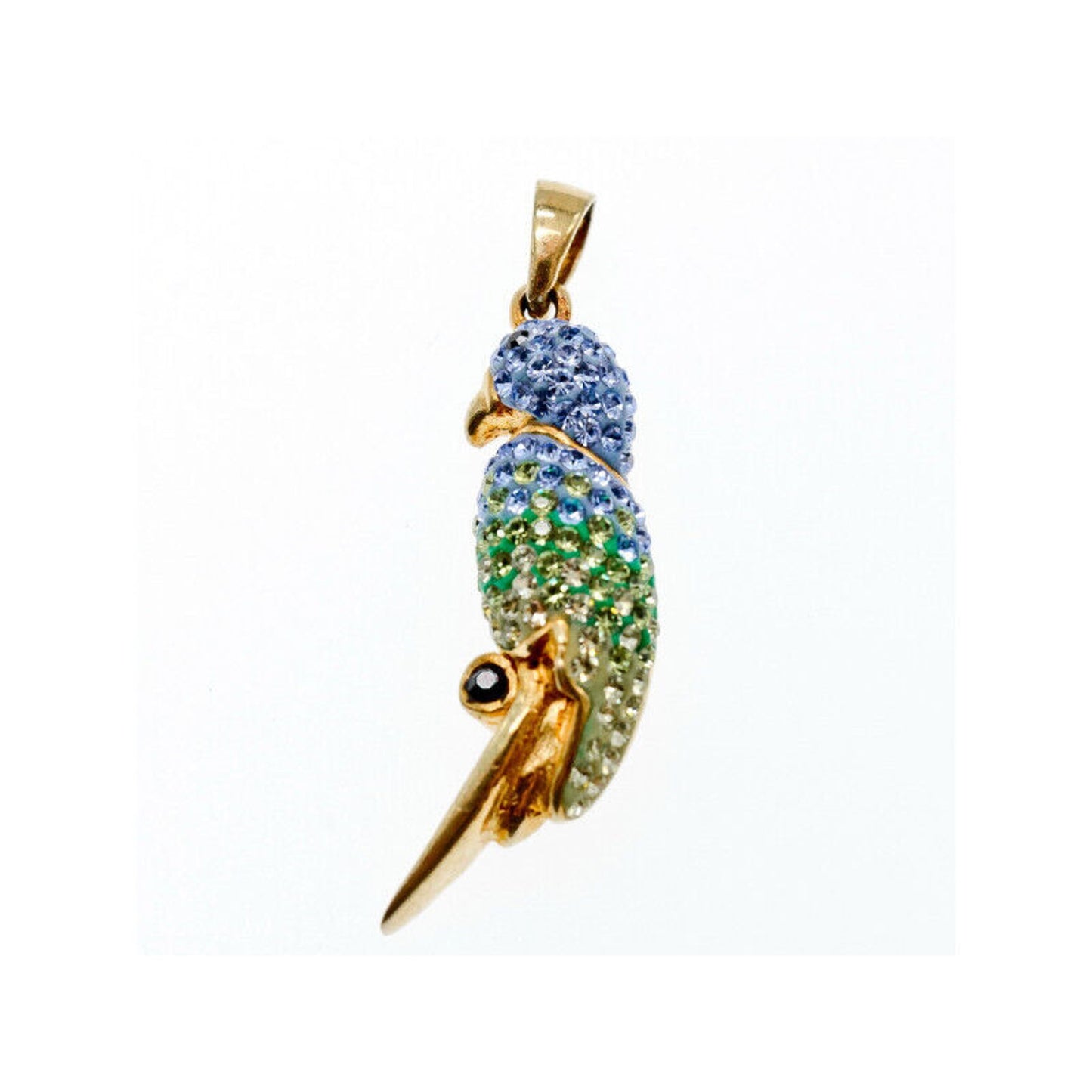 925 STERLING SILVER GOLD PLATED CZ & ENAMEL "PARROT" PENDANT
