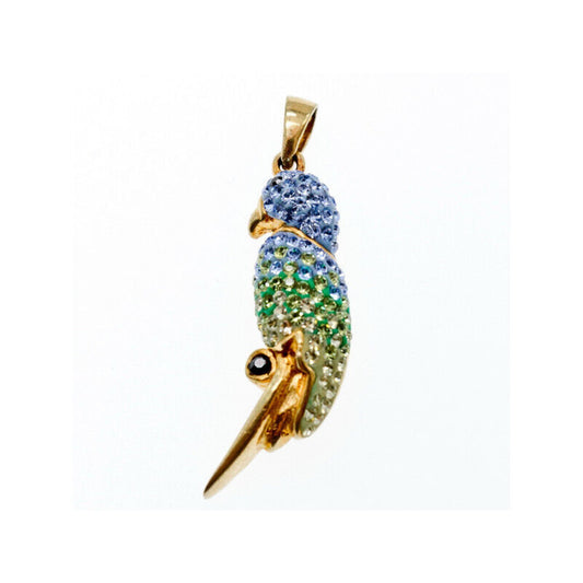 925 STERLING SILVER GOLD PLATED CZ & ENAMEL "PARROT" PENDANT