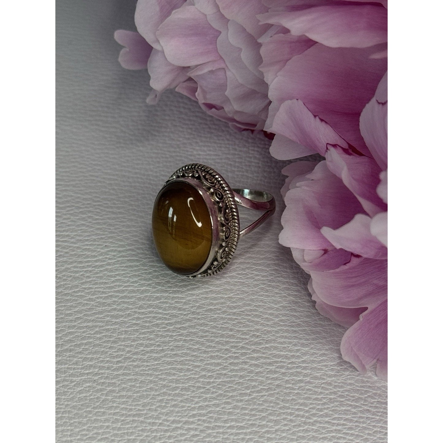 VINTAGE 925 STERLING SILVER TIGER EYE RING SIZE 9