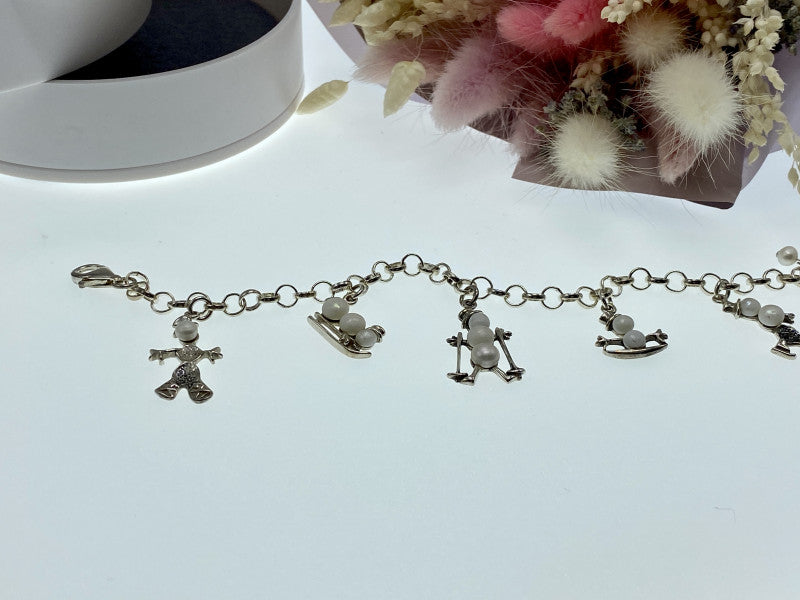 925 STERLING SILVER PEARLS "SNOWMEN" BRACELET