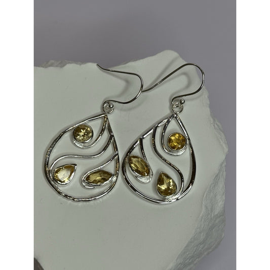 925 STERLING SILVER CITRINE EARRINGS LENGTH 1.8 INCH