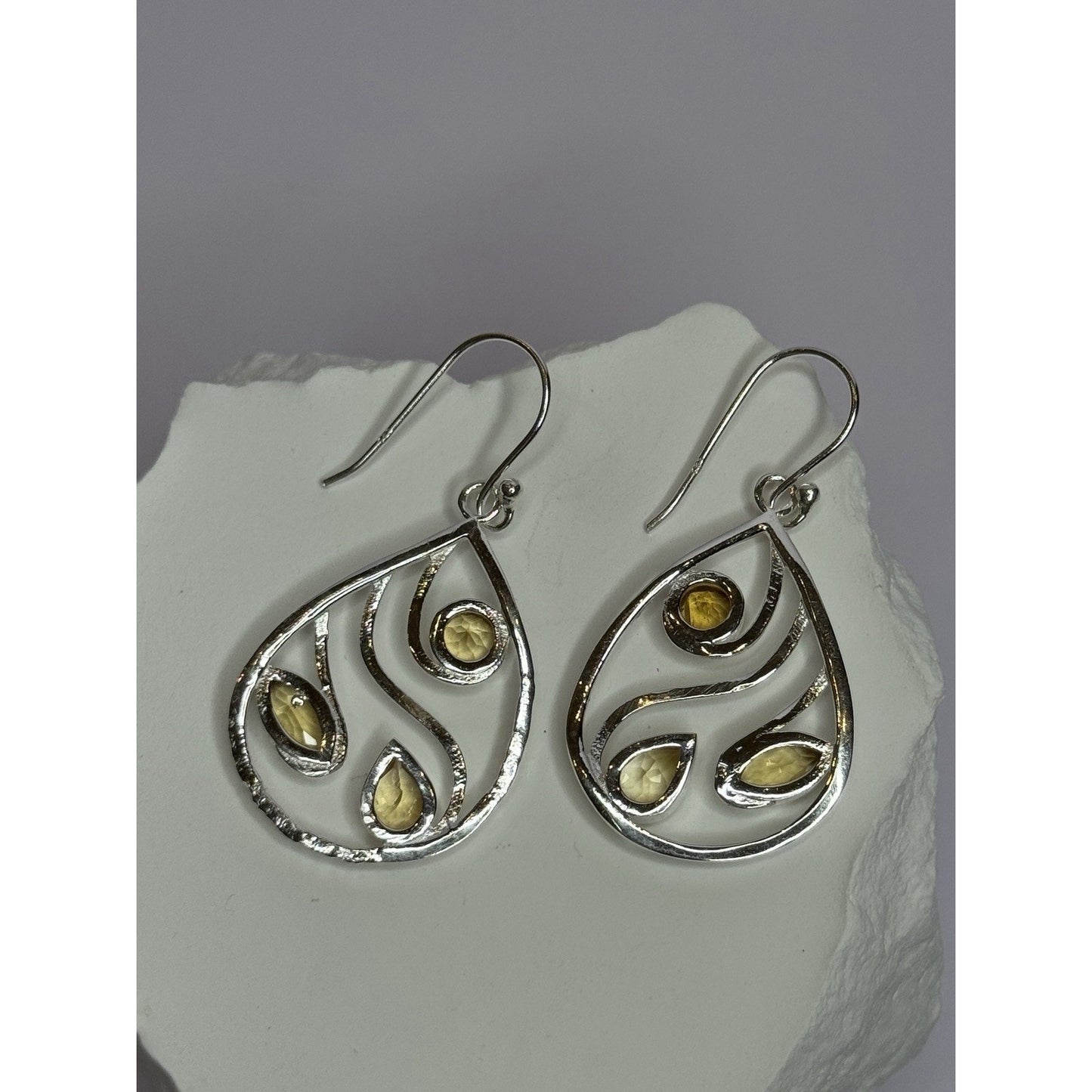 925 STERLING SILVER CITRINE EARRINGS LENGTH 1.8 INCH