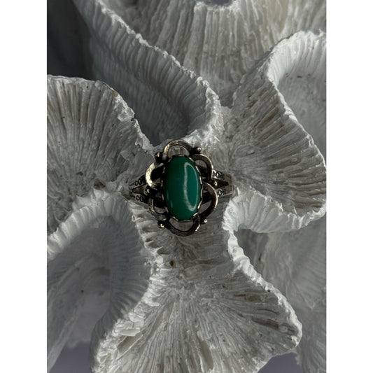 VINTAGE 925 STERLING SILVER MALACHITE RING SIZE 8.5