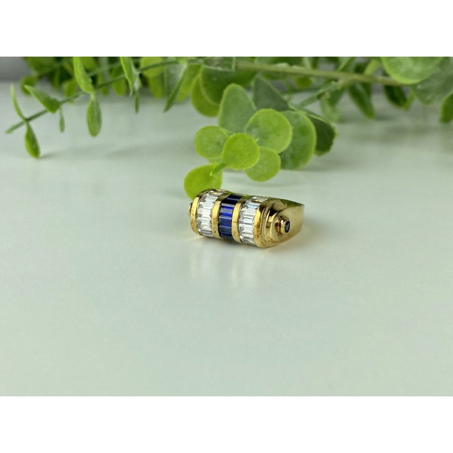 925 STERLING SILVER GOLD PLATED SAPPHIRES & CZ RING SIZE 7