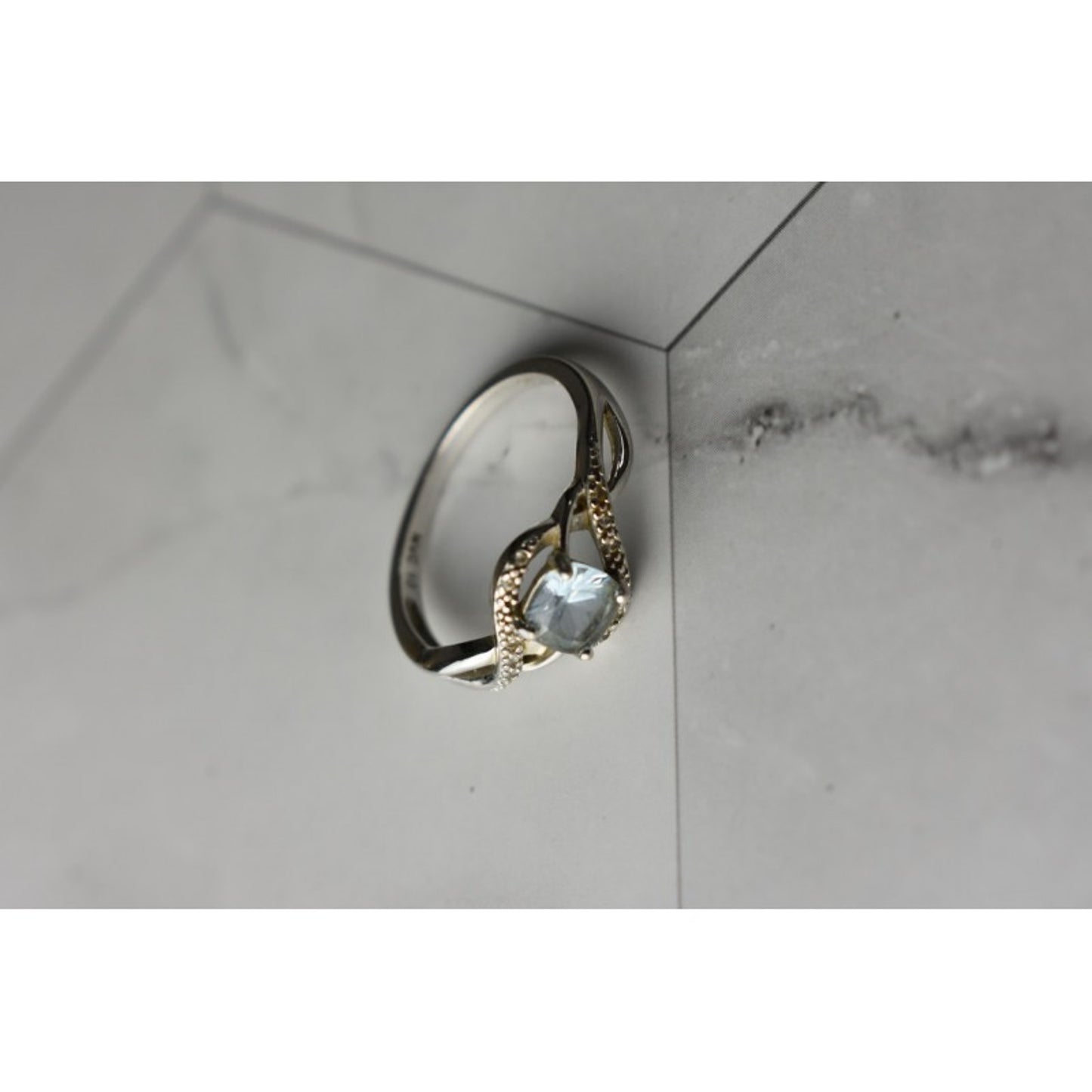 925 STERLING SILVER BLUE SPINEL & CZ RING SIZE 9