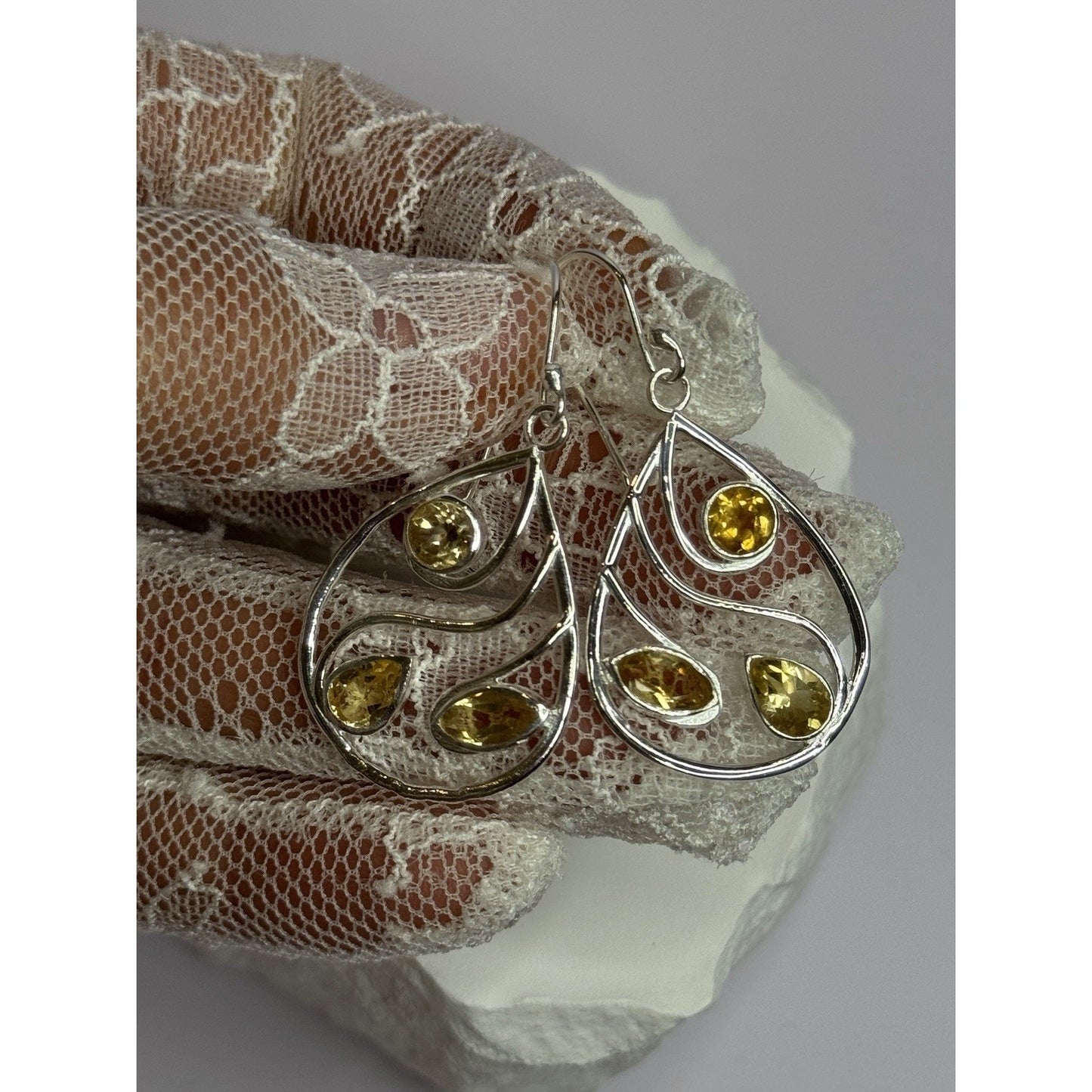 925 STERLING SILVER CITRINE EARRINGS LENGTH 1.8 INCH