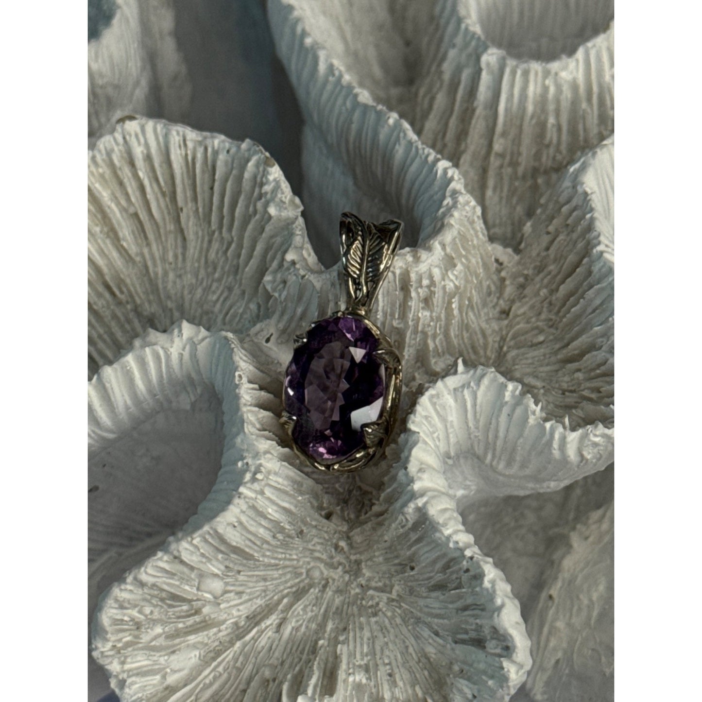 ELEGANT 925 STERLING SILVER AMETHYST PENDANT LENGTH 1 INCH
