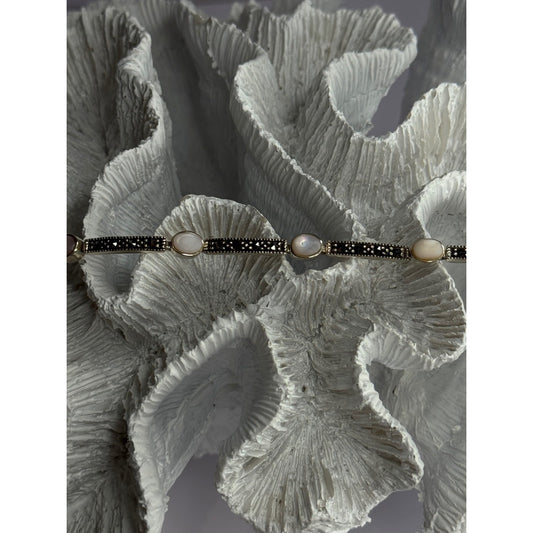 925 STERLING SILVER PINK ABALONE & MARCASITE BRACELET LENGTH 7.5