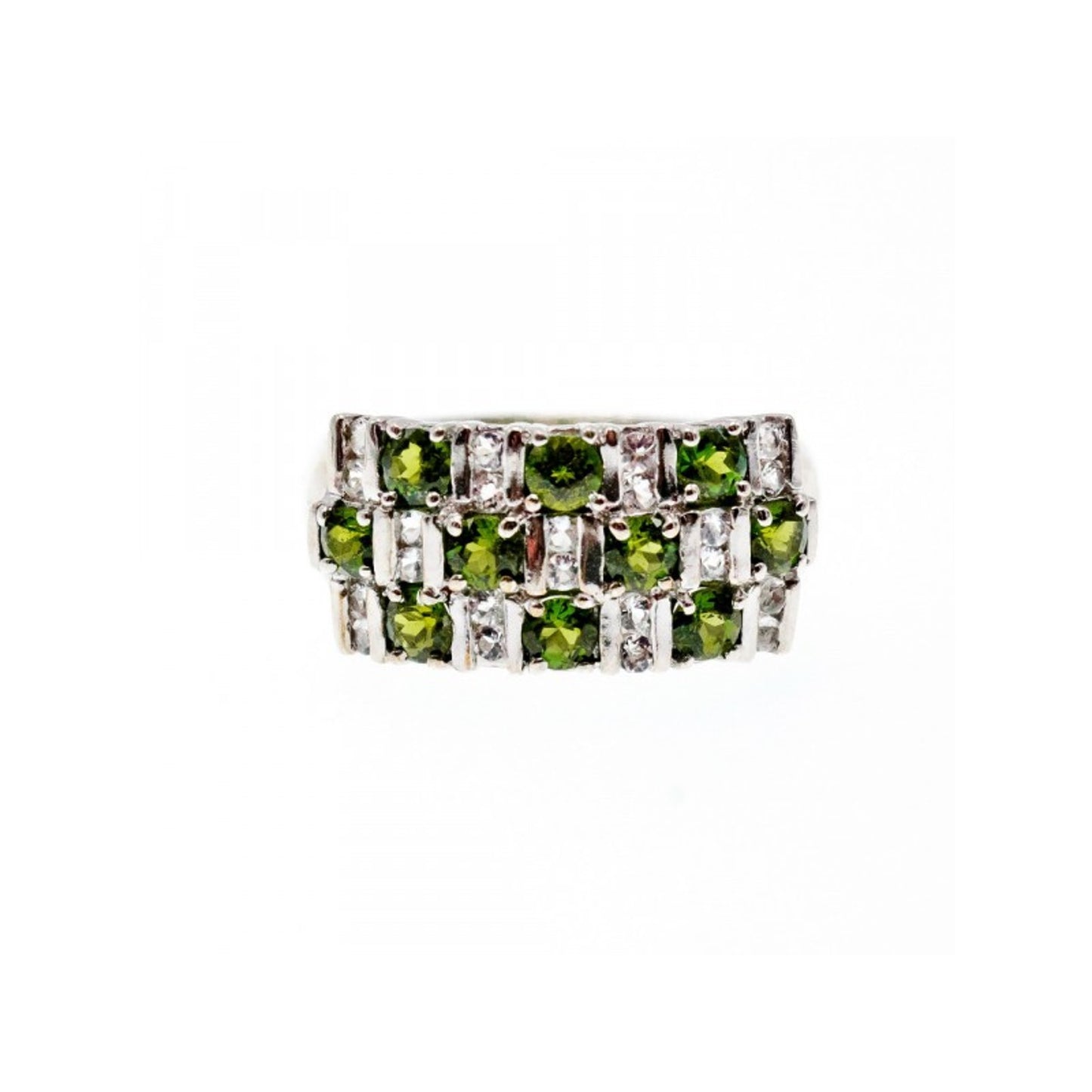 925 STERLING SILVER PERIDOT & WHITE SPINEL RING SIZE 9