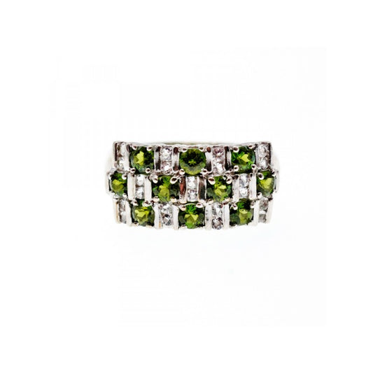 925 STERLING SILVER PERIDOT & WHITE SPINEL RING SIZE 9