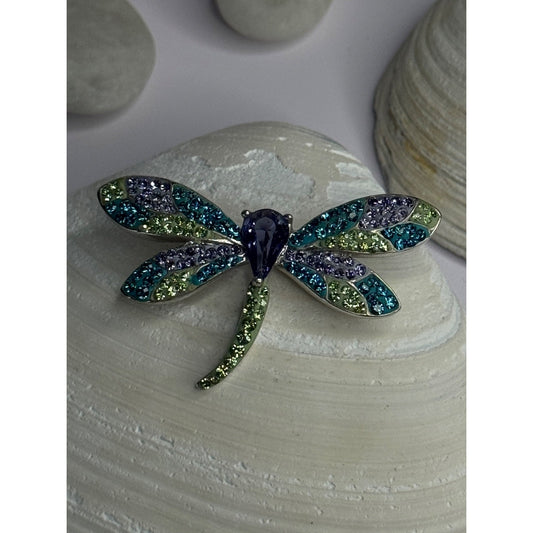 925 Sterling Silver Dragonfly Amethyst & Cz Pendant Length 1 inch