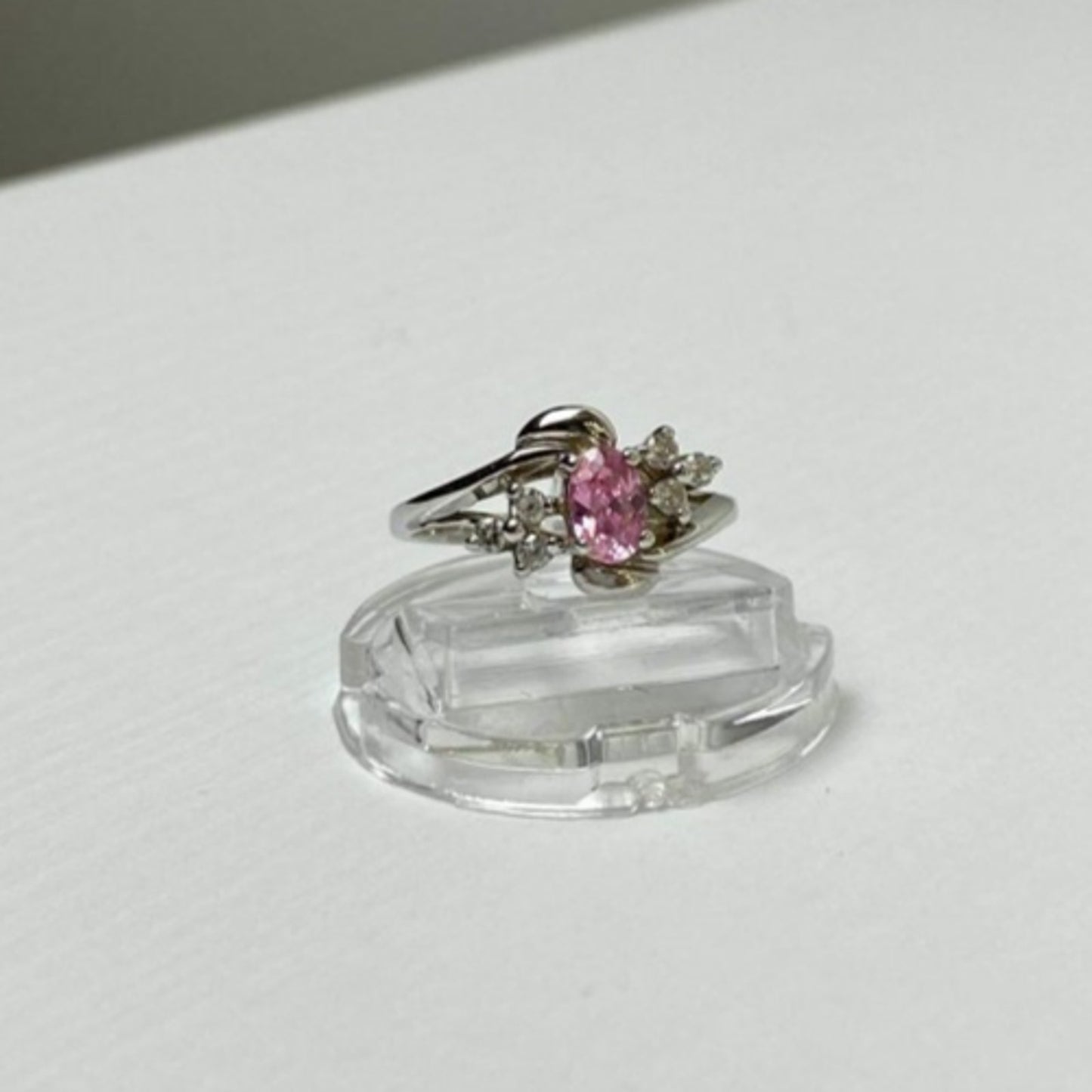 925 STERLING SILVER MORGANITE & CZ RING SIZE 6.5