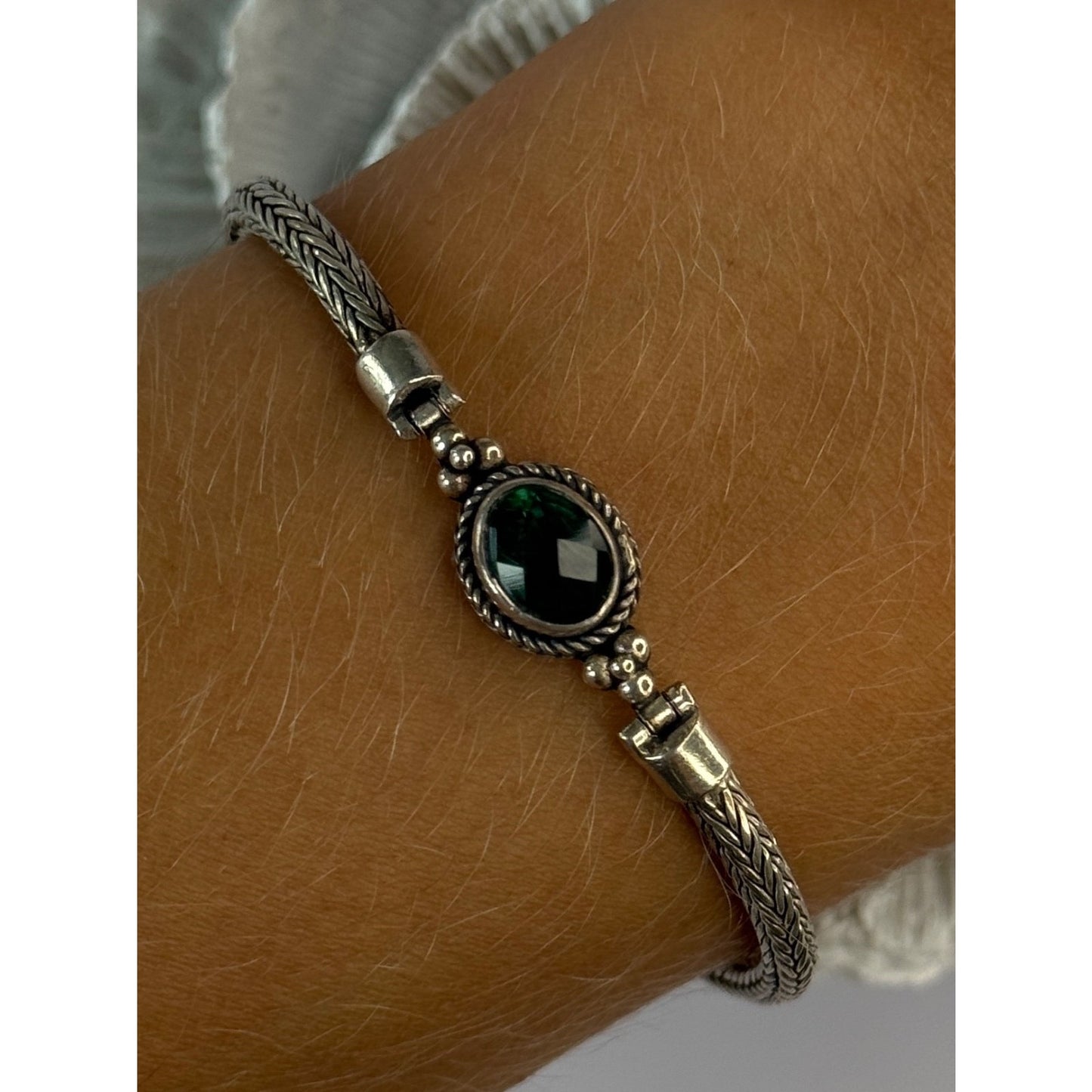925 Sterling Silver Emerald Bracelet Length 7/7.5